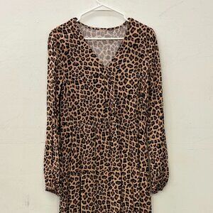 Leopard Print Maxi Dress Long Sleeve with Tiered Skirt